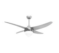 ZEPHIR ZFR4121S Ventilatore da Soffitto 122 cm, 4 Pale in Legno, 70 W, 3 Velocità, con Luce, Telecomando e Timer, Reversibile, Colore Silver, Paralume in Vetro