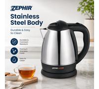 ZEPHIR ZHC91 Bollitore Elettrico 1.2L 1400W in Acciaio Inox con Spegnimento Automatico e Indicatore Luminoso Compatto