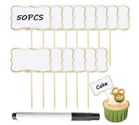 Zephyra 50 Pezzi Targhette per Buffet da Scrivere - Mini Lavagnette con Stuzzicadenti - Etichette per Cibo, Torte e Cupcake per Decorazione di Feste (Bianco)