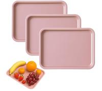 Zephyra Set di 3 Vassoi da Portata in Plastica Rettangolari Antiscivolo - Vassoio Piccolo per Colazione, Cucina, Caffè, Hotel, Riutilizzabile, 24,8 x 17,8 cm -Rosa