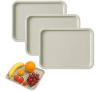Zephyra Set di 3 Vassoi da Portata in Plastica Rettangolari Antiscivolo - Vassoio Piccolo per Colazione, Cucina, Caffè, Hotel, Riutilizzabile, 24,8 x 17,8 cm - Khaki