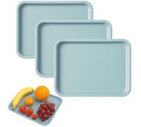 Zephyra Set di 3 Vassoi da Portata in Plastica Rettangolari Antiscivolo - Vassoio Piccolo per Colazione, Cucina, Caffè, Hotel, Riutilizzabile, 24,8 x 17,8 cm -Blu