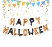 Zephyra Striscione Palloncini Lettere “Happy Halloween” 16 Pollici - Palloncini in Alluminio Nero e Arancione - Banner Decorativo per Festa ed Eventi a Tema Halloween