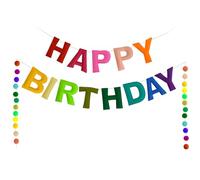Zephyrcraft Striscione Buon Compleanno Pre-Strung Felt Ball Garland with Rainbow Decorations, Striscione Personalizzato Riutilizzabili per Feste, per Scattare Una Foto, Baby Shower e Compleanno