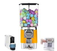 ZephyrGlow Distributore Automatico di Capsule A Gettoni, Mini Dispenser di Caramelle Gumball con 200 Palline, Macchina A Premi for Palline Giocattolo Circolari Leggere,Yellow