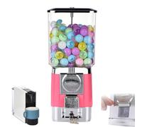 ZephyrGlow Distributore Automatico di Capsule A Gettoni, Mini Dispenser di Caramelle Gumball con 200 Palline, Macchina A Premi for Palline Giocattolo Circolari Leggere,Pink