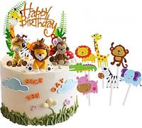 ZephyrHome 11 decorazioni per torte con animali della foresta per il 1° compleanno, decorazione per torta di compleanno con animali della giungla, topper per torta dello zoo safari