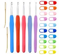ZEPIQOR 5 Pcs Set di uncinetti,Dimensioni: 6,5 mm, 7 mm, 8 mm, 9 mm, 10 mm,Ganci Grandi e con Aghi e pennarelli per Punto,Con 20 pennarello e 2 spille di lana