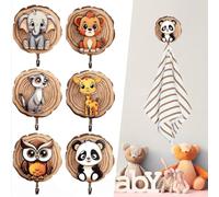 ZEPIQOR 6 Pezzi appendiabiti bambini, Appendiabiti per bambini a forma di animale, Ganci Autoadesivi per Bambini, ganci da parete in legno, regalo per l'arredamento della camera dei bambini