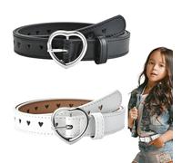 ZEPIQOR Cintura Bambina Cinture per Ragazze 2 Pezzi Bambini Cintura in Pelle PU con Fibbia a Cuore Carino per Ragazza Vestito Pantaloni Jeans (Nero + Bianco)
