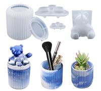 Zepitniy 1 Set Stampi in Silicone Resina Bottiglie Stampo in Resina da Colata DIY Stampi Silicone a Righe Moldes Epossidica Candela con Coperchio per Realizzare Portacandele Vasi di Fiori Portapenn