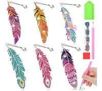 Zepitniy 6 Pezzi Segnalibri Diamond Painting 5D Diamond Painting Segnalibri Forma di Piuma Bookmarks Segnalibro Kit Segnalibro con Pittura a Diamante per DIY Segnalibro