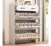 Zepneiy Cassettiera per scarpe con scarpiera girevole, composta da tre grandi alette e due cassetti, scarpiera in legno, adatto per ingressi e soggiorno (bianco)