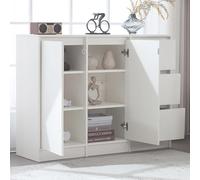 Zepneiy Credenza Moderna 120×90×35 cm con due ante e tre cassetti con ripiani regolabili, Bianco