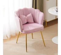 Zepneiy Poltrona da salotto moderna con schienale in petali e cuscino a farfalla, design gambe in metallo, velluto, adatta al soggiorno della camera da letto, rosa