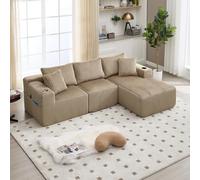 Zepneiy Set di divani componibili fai da te con penisola e 2 posti, con 5 cuscini, tasche laterali e portabicchieri, fodera in velluto a coste, schiuma ad alta densità (Kaki)