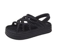 Zeppa Donna Scarpe Estive Eleganti Comode Estate Nuovi Sandali da Donna a Fondo Piatto Popolare Suola Spessa Fondo Piatto Con Scarpette da Torta Fatata Sandali Gioiello Bassi Sandalo (Black 37)