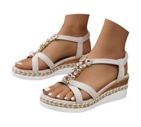 Zeppe donna estate scarpe nude piedi punta aperta elegante scarpa T-Strap traspiranti antiscivolo estate sandali comodi leggeri spiaggia bohemia moda tacco piattaforma donna sandalo, bianco, 41 EU