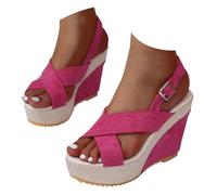 Zeppe Donna Estiva Espadrillas Zeppa Lacci Sandali Estivi con Tacco a Spillo e Suola Spessa Sandali da Spiaggia Grandi con Fibbia a Righe Larghe in Denim Scarpe Estive Donna Eleganti (Hot Pink 40)
