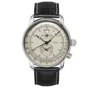 Zeppelin 100 anni orologio da uomo 7640-5 - Made in Germany - Acciaio inossidabile argento - color champagne - Big Date - Secondo fuso orario - Cinturino in pelle nero - 42 mm