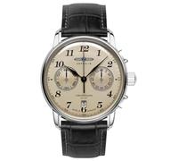 Zeppelin 7678-5 LZ129 - Orologio cronografo da uomo, in acciaio inox color argento, quadrante champagne, cinturino in pelle, movimento al quarzo giapponese, made in Germany
