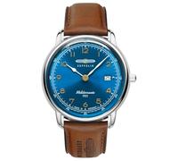 Zeppelin 9640-3 Méditerranée - Orologio da uomo al quarzo, cassa in acciaio inox, quadrante blu, cinturino in pelle, 40 mm