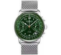 Zeppelin Orologio da uomo con cinturino in maglia milanese serie LZ126 Los Angeles cronografo data 7614M-4, argento/quadrante verde/cinturino in metallo, Bracciale