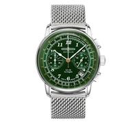 Zeppelin Orologio da uomo con cinturino in maglia milanese serie LZ126 Los Angeles cronografo data 7614M-4, argento/quadrante verde/cinturino in metallo, Bracciale