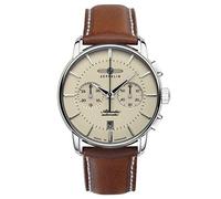 Zeppelin Orologio da uomo con cinturino in pelle serie Atlantic automatico Chrono rivestito in zaffiro K1 vetro 8422, beige., cinghia