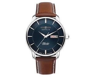 Zeppelin Orologio da uomo con cinturino in pelle serie Atlantic automatico giorno della settimana data 8466, Blu-grigio/marrone, Classico, elegante