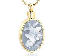 zeqingjw Collana con ciondolo a forma di urna per ceneri con farfalla con fiore commemorativo funebre gioielli per ceneri, 20 inches, Metallo, Acciaio inossidabile