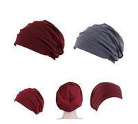 Zequech 2 Cappelli Da Donna In Tonalità Di Rosso Carminio E Grigio, Con Fasce Elastiche Regolabili, Semplici E Versatili In Colori Solidi, Bandana Per Cancro, Chemioterapia, Perdita Di Capelli