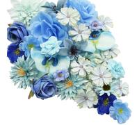 Zequech 35 fiori di plastica per artigianato, mini fiori decorativi in serie blu, fiori per bouquet da sposa, lavagnetta da parete, festa di nozze, casa, giardino, decorazione fai da te, foto