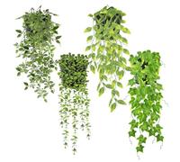 Zequech 4 Vasche di Piante Verdi Simulate: Datura, Piselli, Eucalipto Corto, Hedera. Adatte a Vari Scenari, Decorazioni per Matrimoni Interni ed Estemi e Paesaggi Artificiali