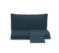 zer0bed, Set Lenzuola Matrimoniali in Raso Di Cotone in Tinta Unita, Blu Pavone, 100% Raso di Cotone, Lenzuolo Sopra, Lenzuolo Con Angoli, Coppia Federe 4 Volani