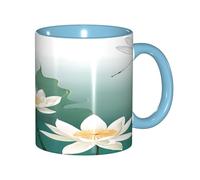 ZERAOKE Tazza da caffè in ceramica con motivo gigliola e ninfea, 325 ml, design classico con bordo liscio celeste, adatta al microonde per casa, ufficio, caffetteria/lavastoviglie
