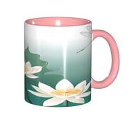 ZERAOKE Tazza da caffè in ceramica con motivo gigliola e ninfea, 325 ml, design classico con bordo rosa liscio, adatta al microonde per casa, ufficio, caffetteria/lavastoviglie