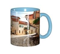 ZERAOKE Tazza da caffè in ceramica (Italia Toscana), 325 ml, design classico con bordo liscio celeste, adatta al microonde per casa, ufficio, caffetteria/lavastoviglie