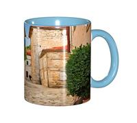 ZERAOKE Tazza da caffè in ceramica (Italia Toscana), 325 ml, design classico con bordo liscio celeste, adatta al microonde per casa, ufficio, caffetteria/lavastoviglie