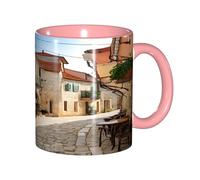 ZERAOKE Tazza da caffè in ceramica (Italia Toscana), 325 ml, design classico con bordo rosa liscio, adatta al microonde per casa, ufficio, caffetteria/lavastoviglie