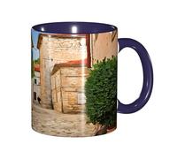 ZERAOKE Tazza da caffè in ceramica (Italia Toscana), design classico con bordo liscio blu navy, adatta al microonde per casa, ufficio e caffetteria/lavastoviglie