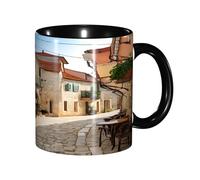 ZERAOKE Tazza da caffè in ceramica (Italia Toscana), design classico con bordo nero liscio, adatta al microonde per casa, ufficio e caffetteria/lavastoviglie