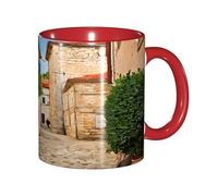 ZERAOKE Tazza da caffè in ceramica (Italia Toscana), design classico con bordo rosso liscio, adatta al microonde per casa, ufficio e caffetteria/lavastoviglie