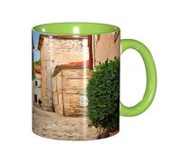 ZERAOKE Tazza da caffè in ceramica (Italia Toscana), design classico con bordo verde liscio, adatta al microonde per casa, ufficio e caffetteria/lavastoviglie