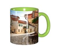 ZERAOKE Tazza da caffè in ceramica (Italia Toscana), design classico con bordo verde liscio, adatta al microonde per casa, ufficio e caffetteria/lavastoviglie