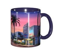 ZERAOKE The Old Hollywood, tazza da caffè in ceramica, 325 ml, design classico con bordo liscio blu navy, adatta al microonde per casa, ufficio, caffetteria/lavastoviglie