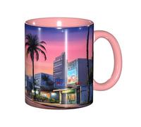 ZERAOKE The Old Hollywood, tazza da caffè in ceramica da 325 ml, design classico con bordo rosa liscio, adatta al microonde per casa, ufficio, caffetteria/lavastoviglie