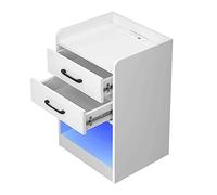 ZERAPH Elegante comodino comodino tavolo da ginnastica in legno massiccio con 2 cassetti e cabine per letto Porte USB Remoto Controllo LED LIGHT LIGHT ABBIETTO TAVOLO