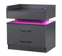 ZERAPH Elegante comodino da comodino luci a led tavolo da ginnastica mdf tavolo da comodino porte usb telecomando 2 cassetti cassetti cabine cabina mobile da comodino da comodino tavolino
