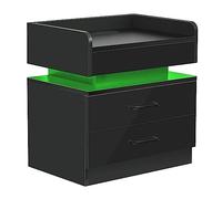 ZERAPH Elegante comodino da comodino luci a led tavolo da ginnastica mdf tavolo da comodino porte usb telecomando 2 cassetti cassetti cabine cabina mobile da comodino da comodino tavolino
